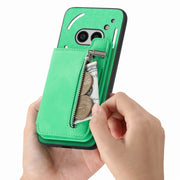 For Nothing Phone 2a Retro MagSafe Zipper Wallet Card Bag Back Phone Case(Green)