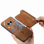 For Nothing Phone 2a Retro MagSafe Zipper Wallet Card Bag Back Phone Case(Brown)