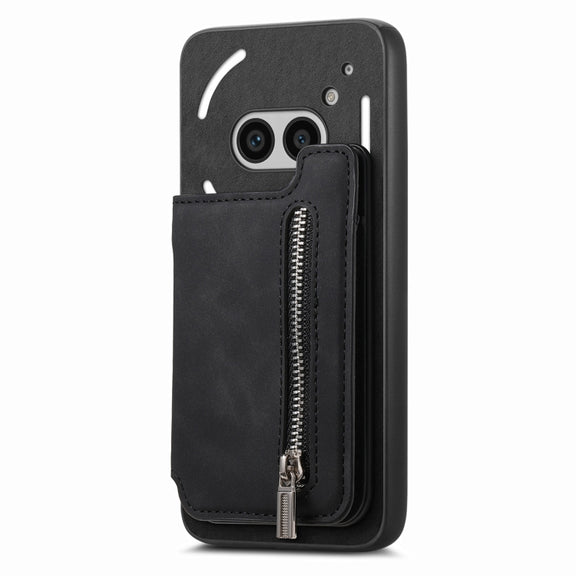For Nothing Phone 2a Retro MagSafe Zipper Wallet Card Bag Back Phone Case(Black)