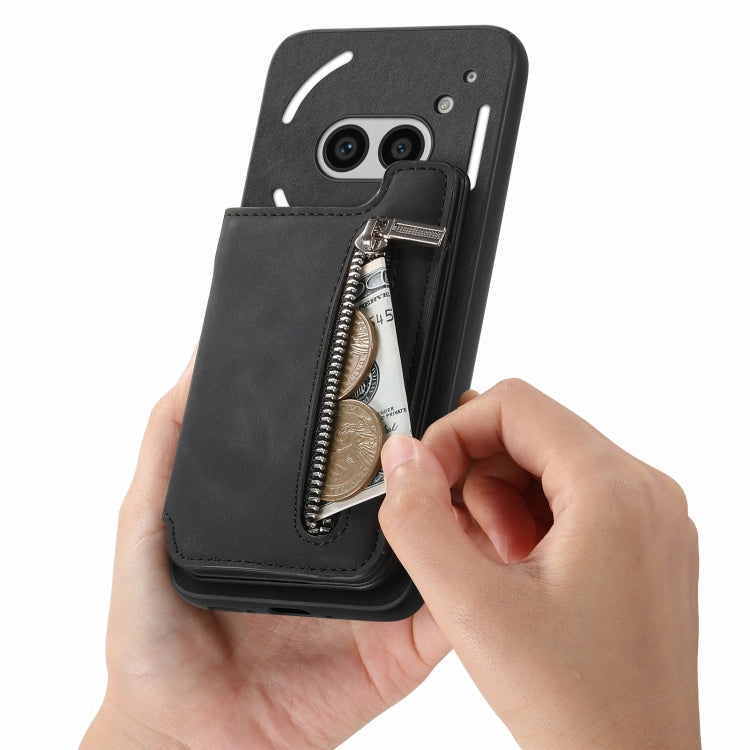 For Nothing Phone 2a Retro MagSafe Zipper Wallet Card Bag Back Phone Case(Black)