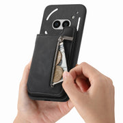 For Nothing Phone 2a Retro MagSafe Zipper Wallet Card Bag Back Phone Case(Black)
