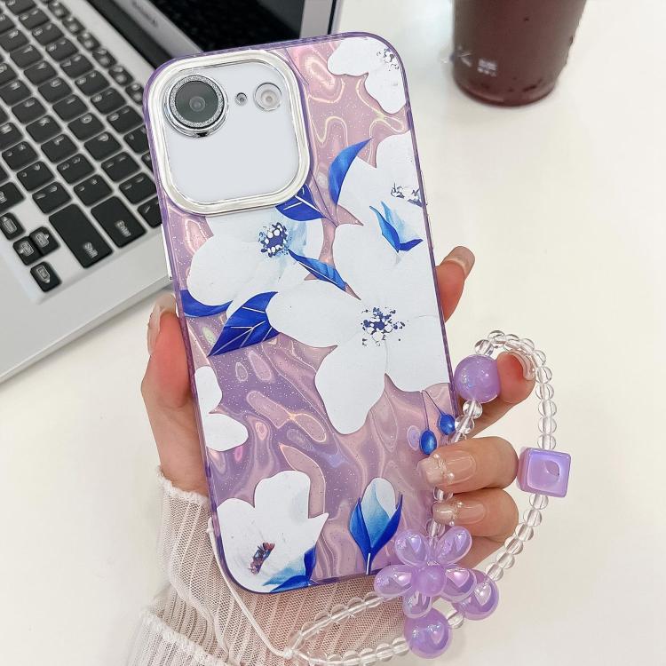 For iPhone 16e Electroplating Flowers Plants Texture Wristband TPU Phone Case(Bougainvillea FL8)