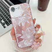 For iPhone 16e Electroplating Flowers Plants Texture Wristband TPU Phone Case(Sketch Lily FL9)