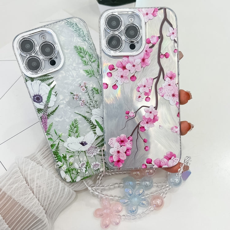For iPhone 16e Electroplating Flowers Plants Texture Wristband TPU Phone Case(Azalea FL4)