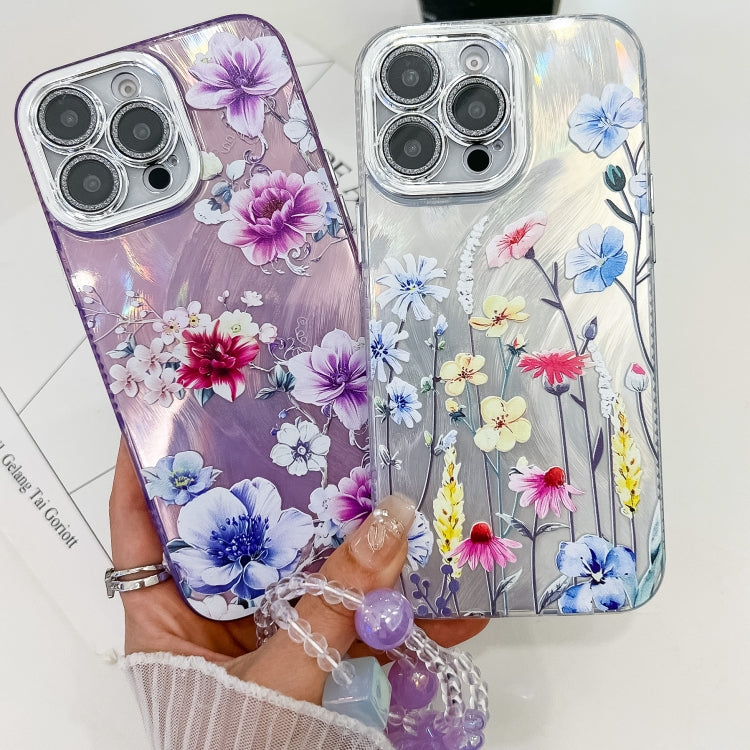 For iPhone 16e Electroplating Flowers Plants Texture Wristband TPU Phone Case(Sketch Lily FL9)
