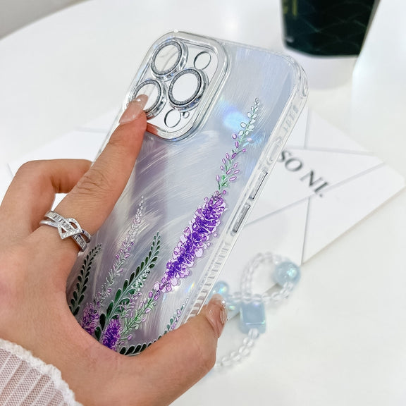 For iPhone 16e Electroplating Flowers Plants Texture Wristband TPU Phone Case(Blue Flower FL13)