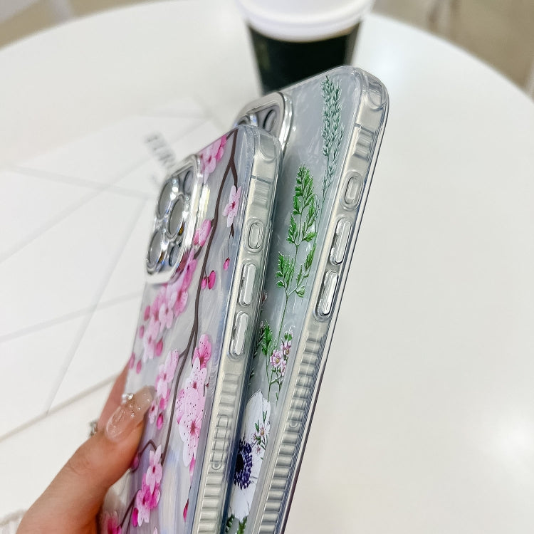 For iPhone 16e Electroplating Flowers Plants Texture Wristband TPU Phone Case(Carnation FL7)