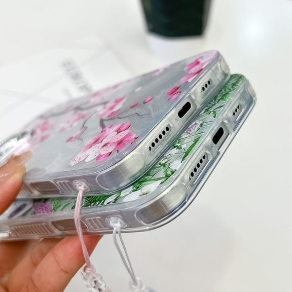 For iPhone 16e Electroplating Flowers Plants Texture Wristband TPU Phone Case(Wildflower FL2)
