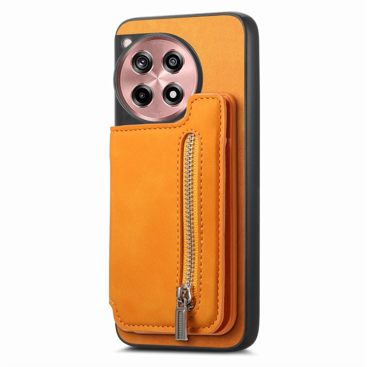 For OnePlus Nord CE4 / Ace 3V Retro MagSafe Zipper Wallet Card Bag Back Phone Case(Yellow)