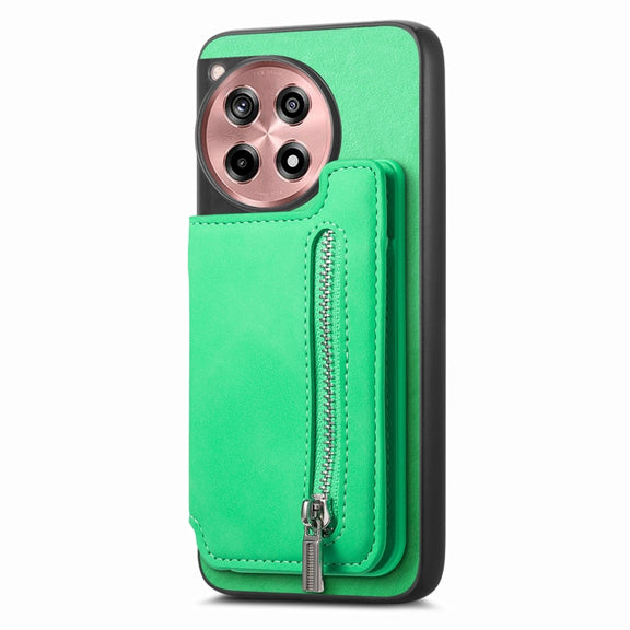 For OnePlus Nord CE4 / Ace 3V Retro MagSafe Zipper Wallet Card Bag Back Phone Case(Green)