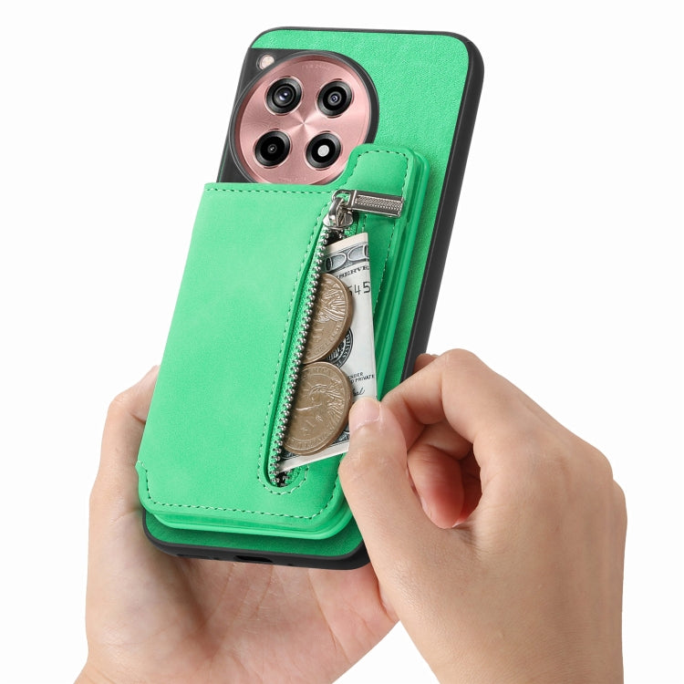 For OnePlus Nord CE4 / Ace 3V Retro MagSafe Zipper Wallet Card Bag Back Phone Case(Green)