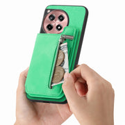 For OnePlus Nord CE4 / Ace 3V Retro MagSafe Zipper Wallet Card Bag Back Phone Case(Green)