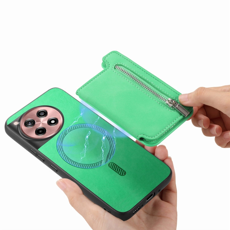 For OnePlus Nord CE4 / Ace 3V Retro MagSafe Zipper Wallet Card Bag Back Phone Case(Green)