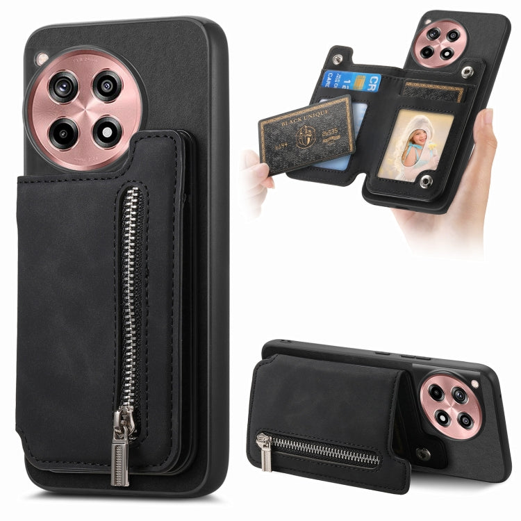 For OnePlus Nord CE4 / Ace 3V Retro MagSafe Zipper Wallet Card Bag Back Phone Case(Black)