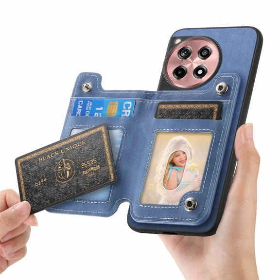 For OnePlus Ace 3 5G / 12R 5G Retro MagSafe Zipper Wallet Card Bag Back Phone Case(Blue)