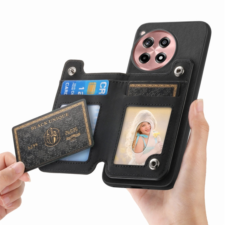 For OnePlus Ace 3 5G / 12R 5G Retro MagSafe Zipper Wallet Card Bag Back Phone Case(Black)