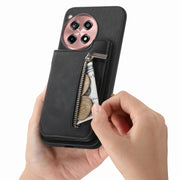 For OnePlus Ace 3 5G / 12R 5G Retro MagSafe Zipper Wallet Card Bag Back Phone Case(Black)