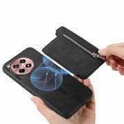 For OnePlus Ace 3 5G / 12R 5G Retro MagSafe Zipper Wallet Card Bag Back Phone Case(Black)