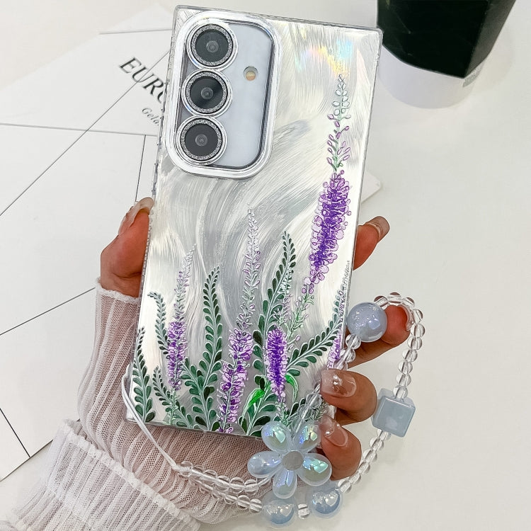 For Samsung Galaxy S25 5G Electroplating Flowers Plants Texture Wristband TPU Phone Case(Lavender FL3)