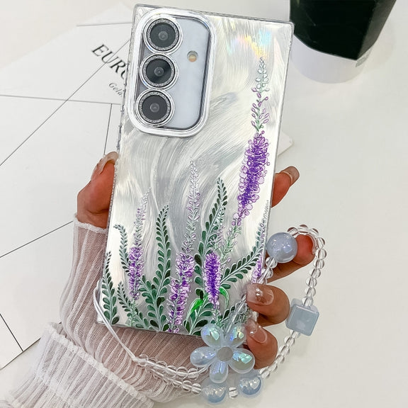 For Samsung Galaxy S25 5G Electroplating Flowers Plants Texture Wristband TPU Phone Case(Lavender FL3)