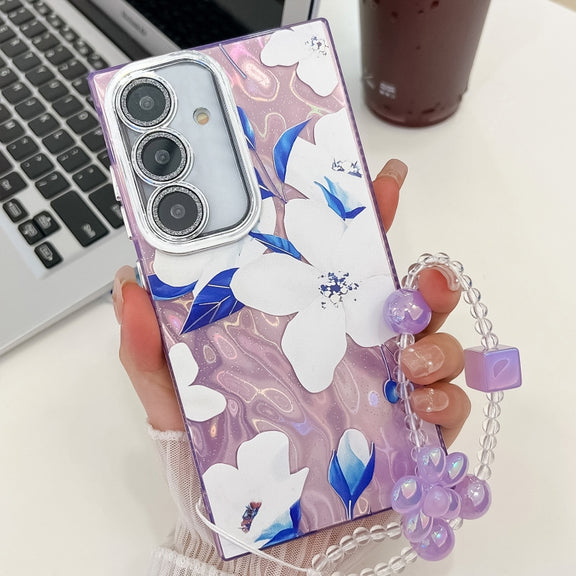 For Samsung Galaxy S25 5G Electroplating Flowers Plants Texture Wristband TPU Phone Case(Bougainvillea FL8)