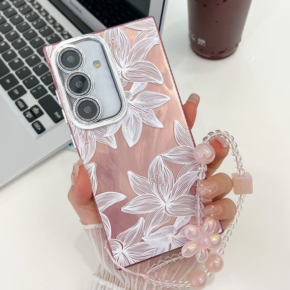 For Samsung Galaxy S25 5G Electroplating Flowers Plants Texture Wristband TPU Phone Case(Sketch Lily FL9)