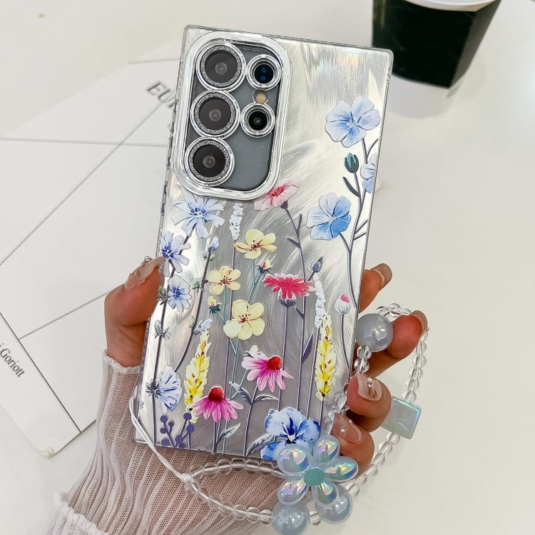 For Samsung Galaxy S25 Ultra 5G Electroplating Flowers Plants Texture Wristband TPU Phone Case(Wildflower FL2)