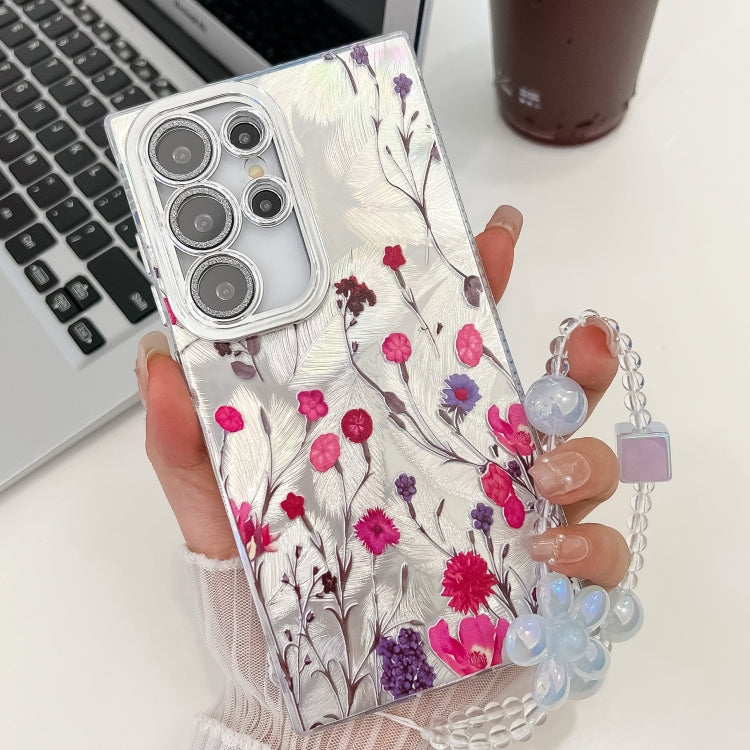 For Samsung Galaxy S25 Ultra 5G Electroplating Flowers Plants Texture Wristband TPU Phone Case(Carnation FL7)