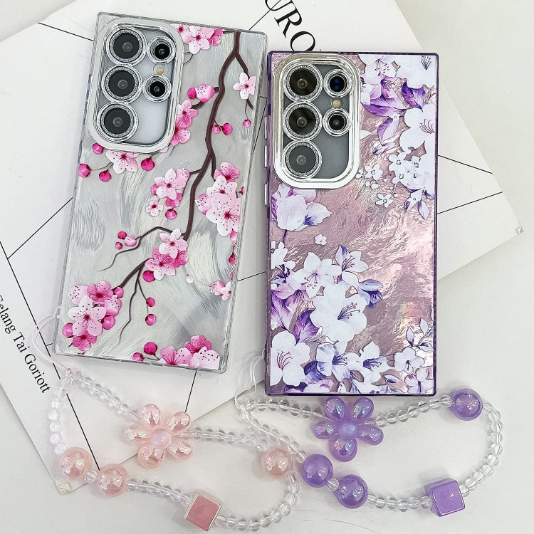 For Samsung Galaxy S25+ 5G Electroplating Flowers Plants Texture Wristband TPU Phone Case(Carnation FL7)