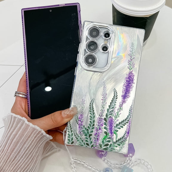 For Samsung Galaxy S25 5G Electroplating Flowers Plants Texture Wristband TPU Phone Case(Carnation FL7)