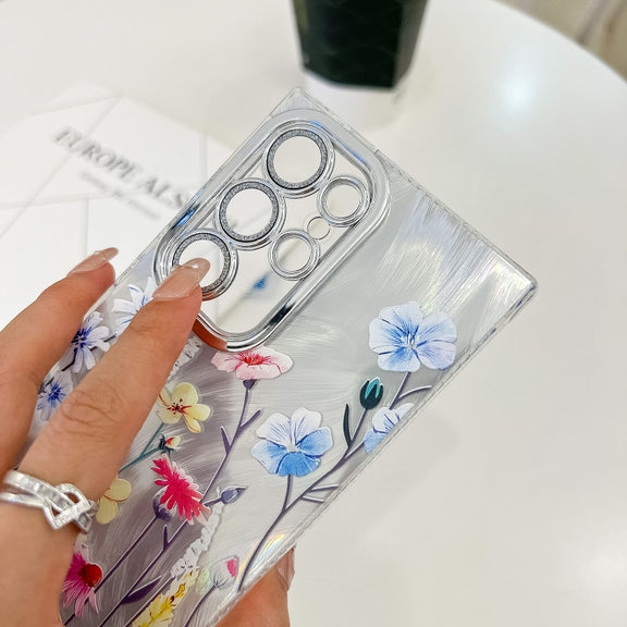 For Samsung Galaxy S25 5G Electroplating Flowers Plants Texture Wristband TPU Phone Case(Carnation FL7)
