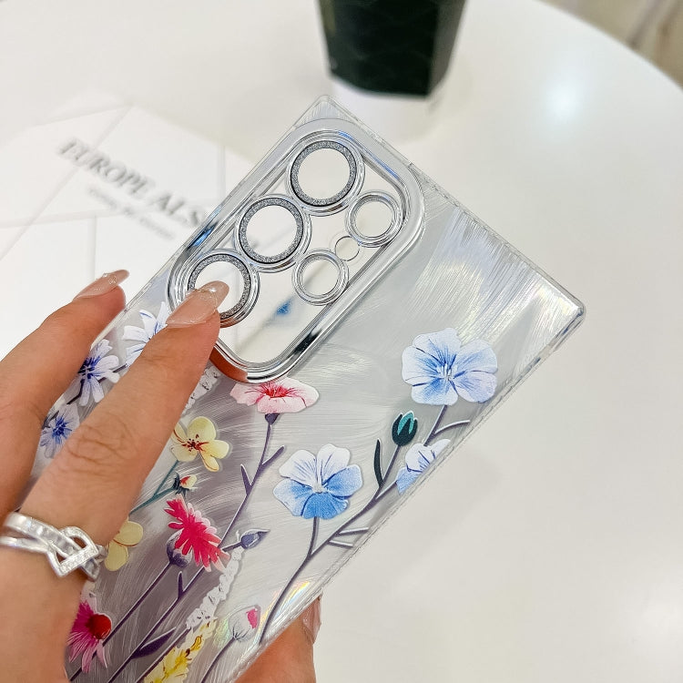 For Samsung Galaxy S25+ 5G Electroplating Flowers Plants Texture Wristband TPU Phone Case(Sakura FL12)