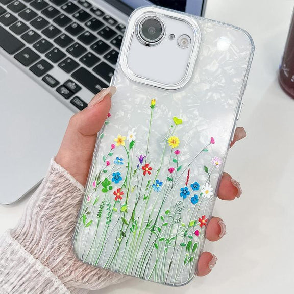 For iPhone 16e Electroplating Flower Texture TPU Phone Case(Little Wildflower SH3)