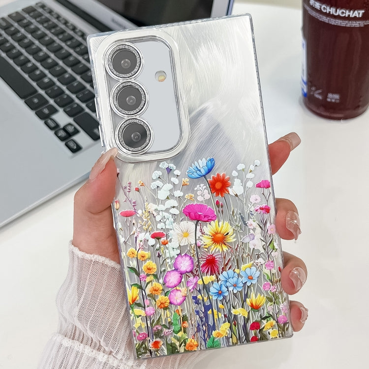 For Samsung Galaxy S25 5G Electroplating Flower Texture TPU Phone Case(Flowers SH4)