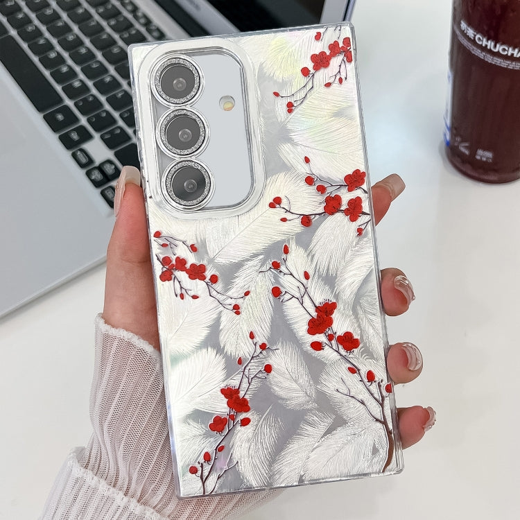 For Samsung Galaxy S25+ 5G Electroplating Flower Texture TPU Phone Case(Red Plum Blossom SH2)