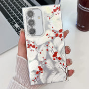 For Samsung Galaxy S25+ 5G Electroplating Flower Texture TPU Phone Case(Red Plum Blossom SH2)