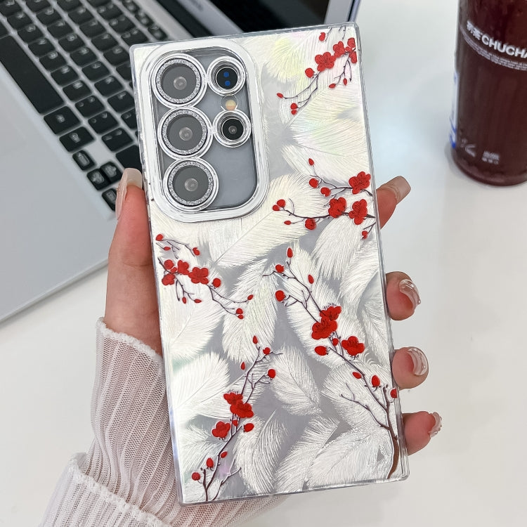 For Samsung Galaxy S25 Ultra 5G Electroplating Flower Texture TPU Phone Case(Red Plum Blossom SH2)