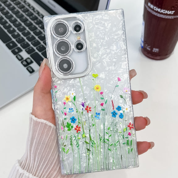 For Samsung Galaxy S25 Ultra 5G Electroplating Flower Texture TPU Phone Case(Little Wildflower SH3)