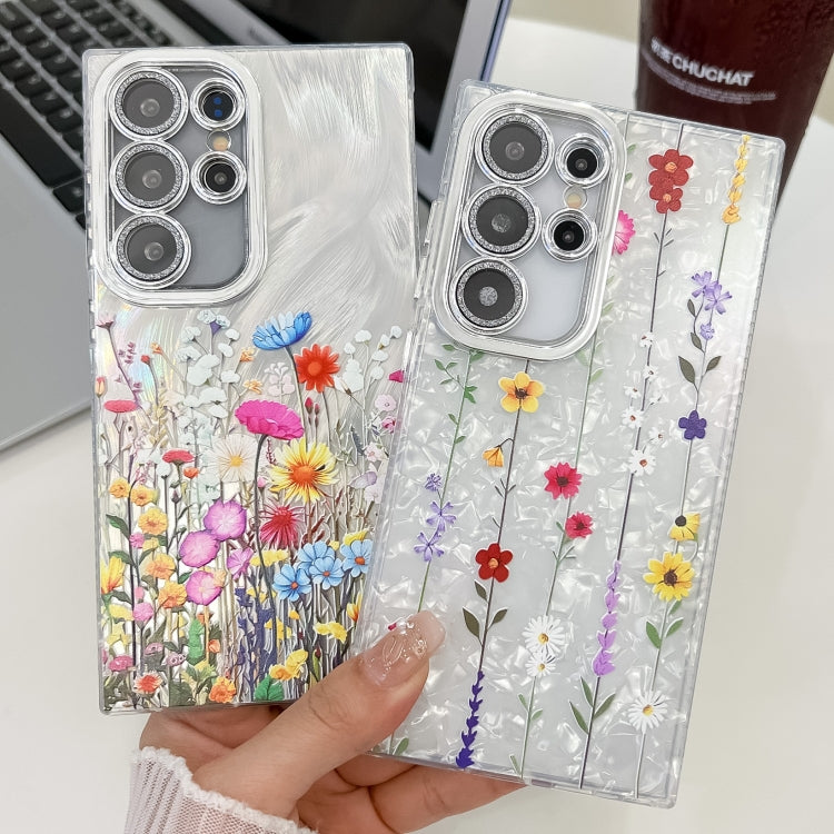 For Samsung Galaxy S25 5G Electroplating Flower Texture TPU Phone Case(Flowers SH4)