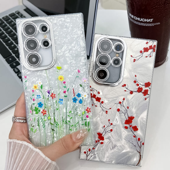 For Samsung Galaxy S25 5G Electroplating Flower Texture TPU Phone Case(Flowers SH4)