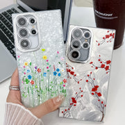 For Samsung Galaxy S25+ 5G Electroplating Flower Texture TPU Phone Case(Red Plum Blossom SH2)