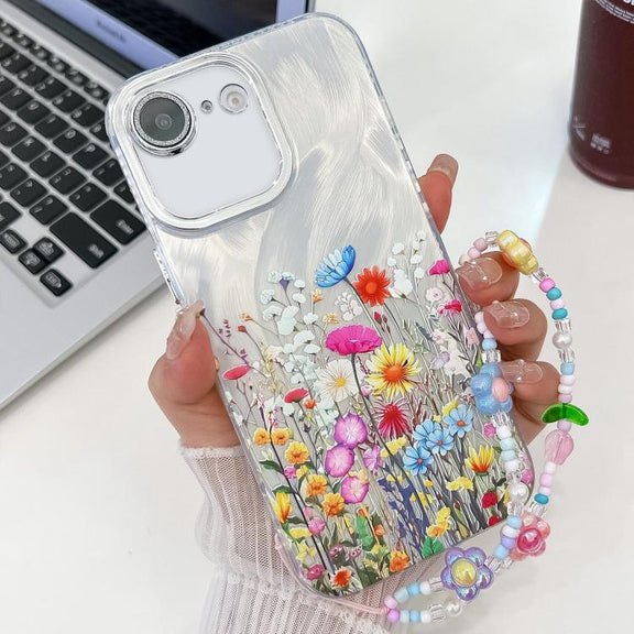 For iPhone 16e Electroplating Flower Texture Wristband TPU Phone Case(Flowers SH4)