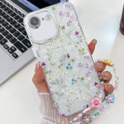 For iPhone 16e Electroplating Flower Texture Wristband TPU Phone Case(Wild Chrysanthemum SH5)