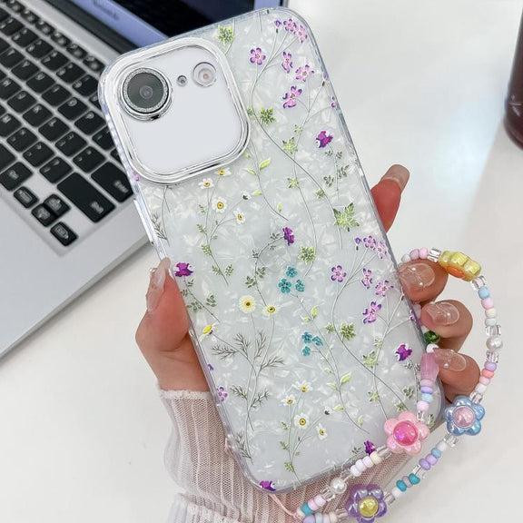 For iPhone 16e Electroplating Flower Texture Wristband TPU Phone Case(Wild Chrysanthemum SH5)