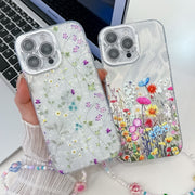 For iPhone 16e Electroplating Flower Texture Wristband TPU Phone Case(Flowers SH4)