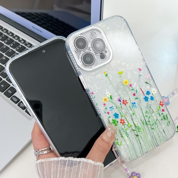 For iPhone 16e Electroplating Flower Texture Wristband TPU Phone Case(Flowers SH4)