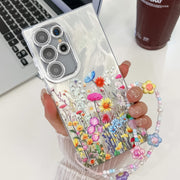 For Samsung Galaxy S25 Ultra 5G Electroplating Flower Texture Wristband TPU Phone Case(Flowers SH4)