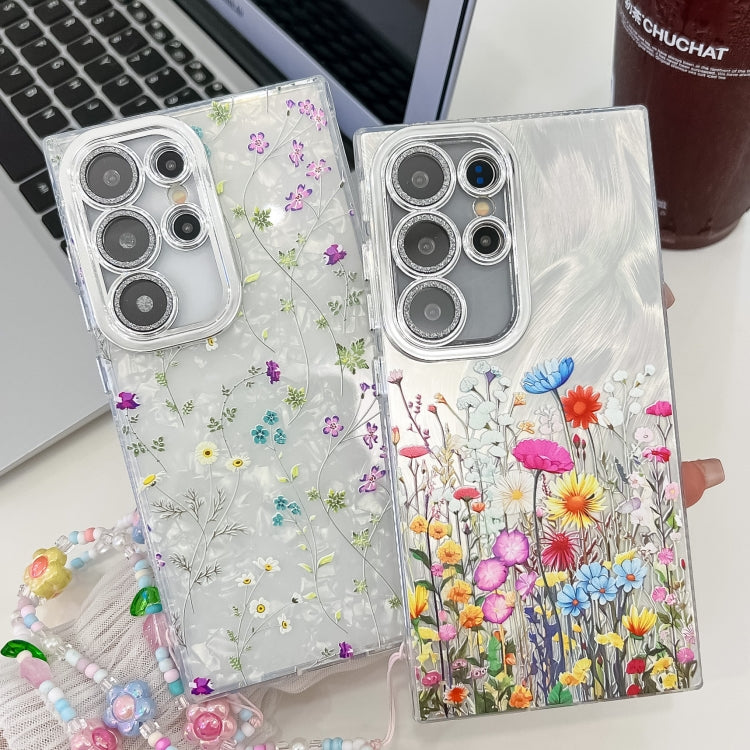 For Samsung Galaxy S25+ 5G Electroplating Flower Texture Wristband TPU Phone Case(Flowers SH4)
