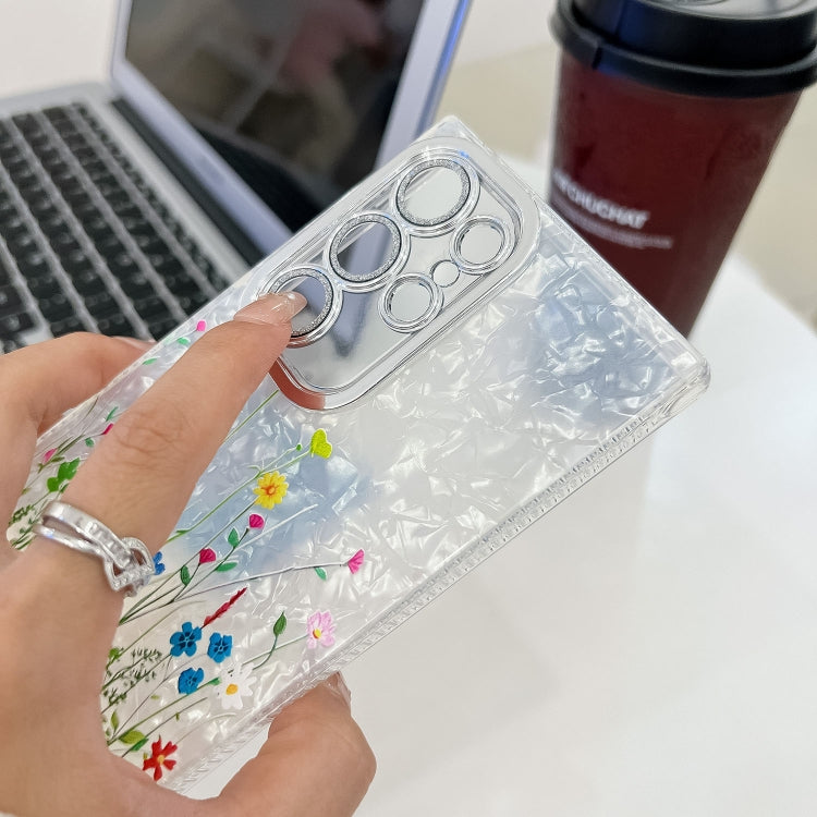 For Samsung Galaxy S25+ 5G Electroplating Flower Texture Wristband TPU Phone Case(Flowers SH4)