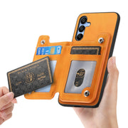 For Samsung Galaxy S25 5G Retro MagSafe Zipper Wallet Card Bag Back Phone Case(Yellow)
